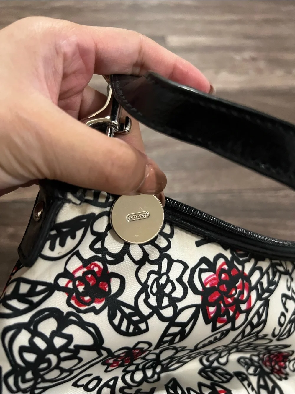 Coach Poppy Floral Graffiti Print Satin Shoulder Bag